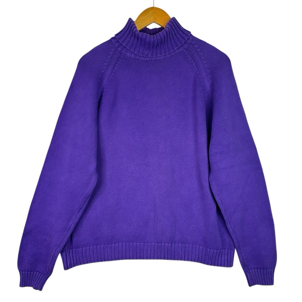 Lands End Womens Purple Turtleneck Sweater Cotton Raglan Sleeve L‎ Cozy Winter